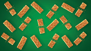 Nature valley crunchy snacks on a green background
